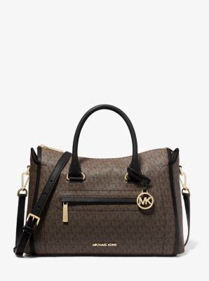 michael michael kors carine large logo satchel|michael kors carine price.